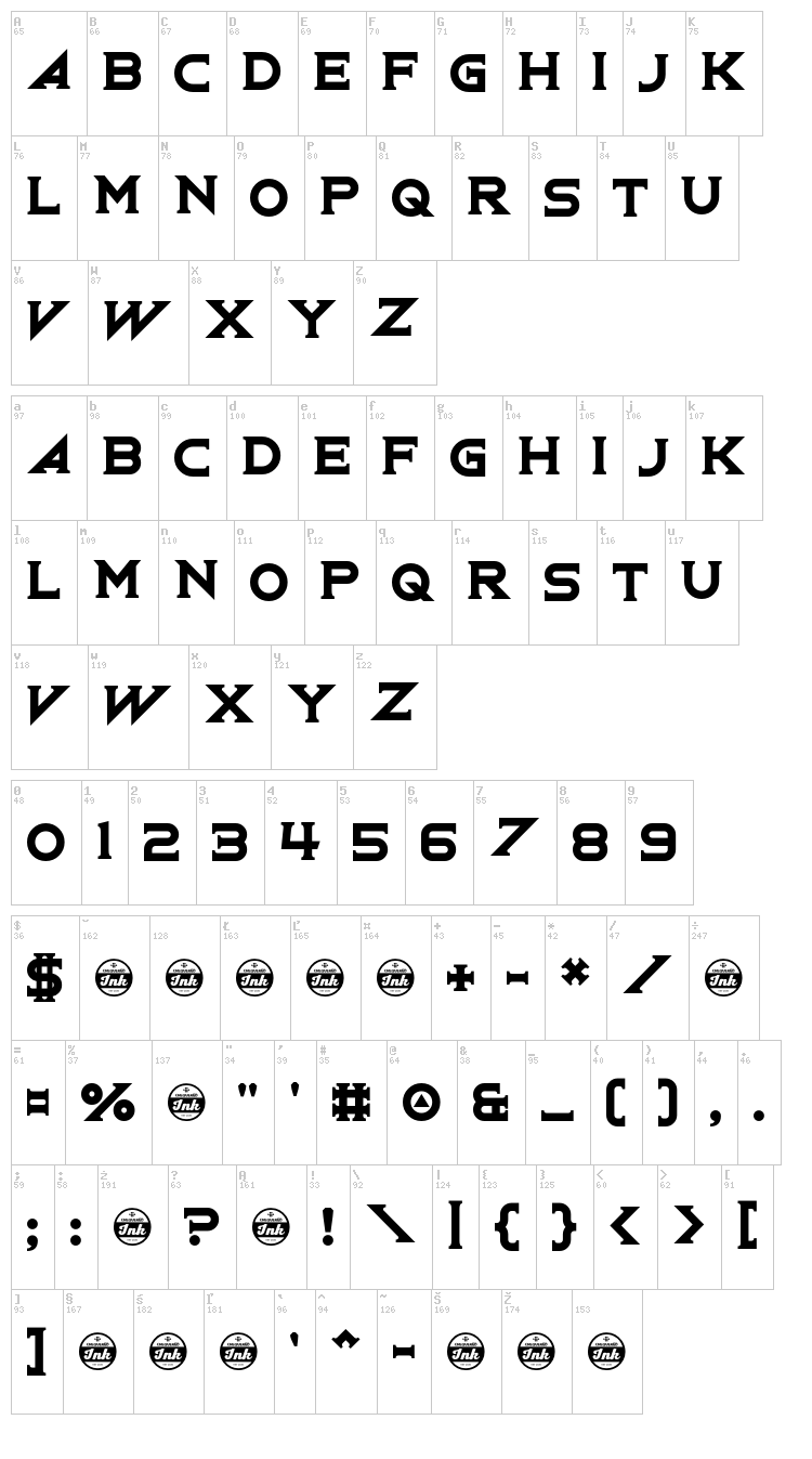 Oxen Crossbow font map